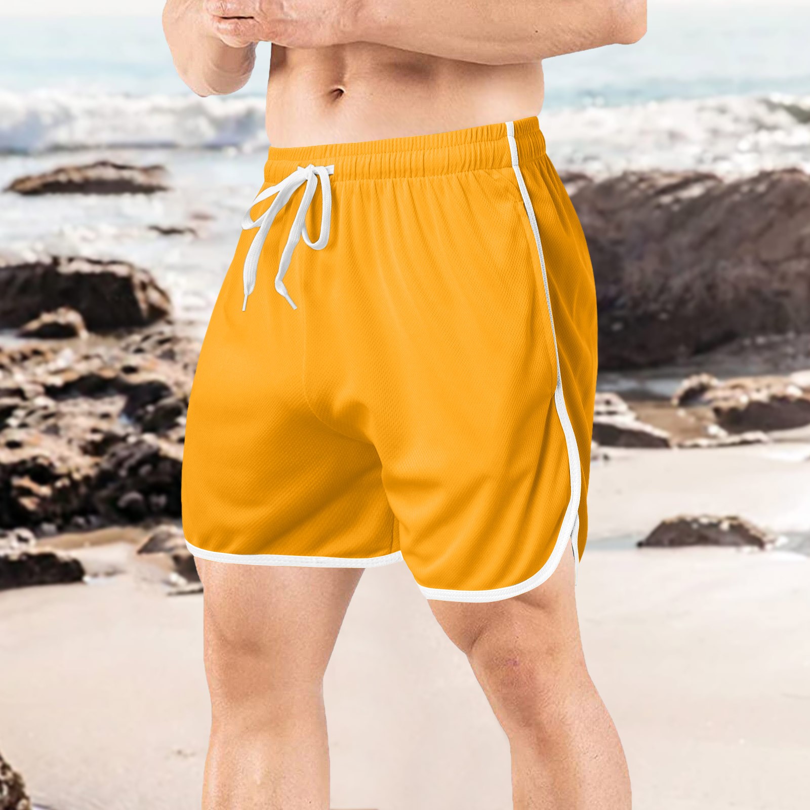 thumbnail image 2 of Pantalones cortos deportivos rectos de malla para hombre: pantalones de playa de tres puntos, tejido de secado rápido, tallas M-XXL, perfectos para fitness/natación., 2 of 5